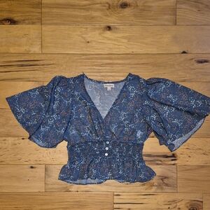 Bloomfield Pigeon Slate Blue/grey Ruffled Peplum Blouse